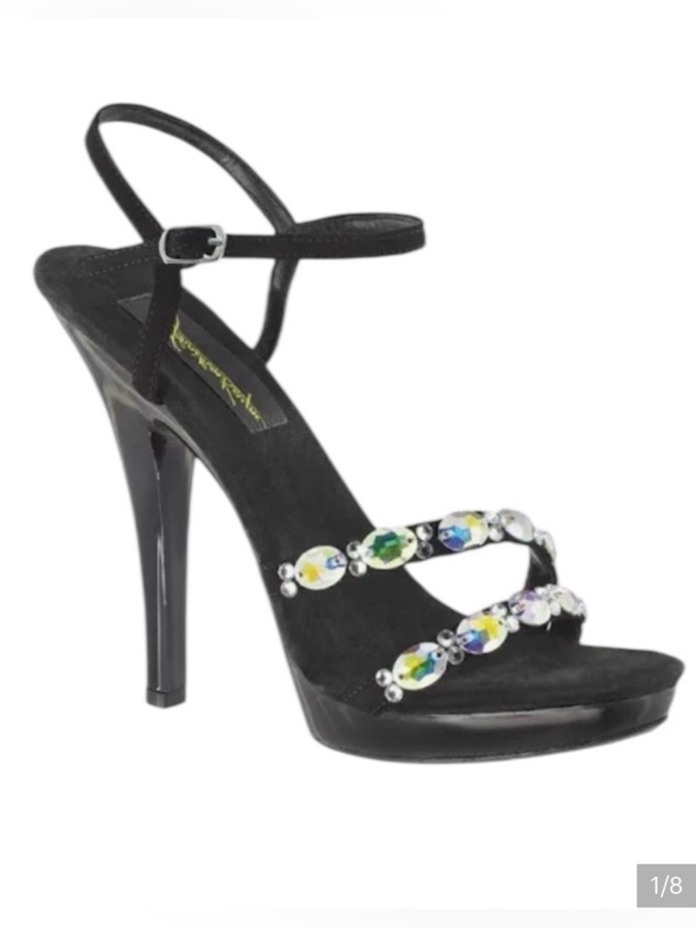 Jonathan Kayne Jet Austria-9019 Black Stiletto/Platform Heels Crystal Accents